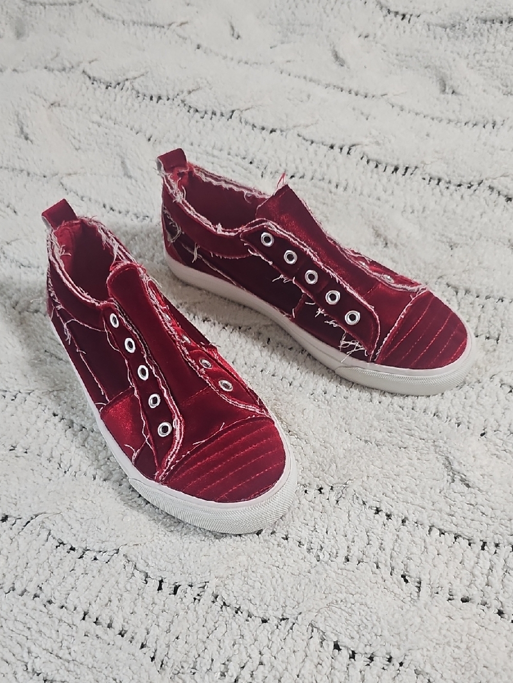 Corkys Velvet Slip-On Sneakers in Burgundy Red